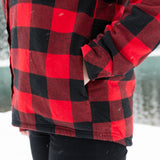 Flannel Sherpa Hooded Jacket in Red and Black Large Buffalo Check