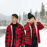 Flannel Sherpa Hooded Jacket in Small Red and Black Buffalo Check