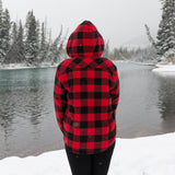 Flannel Sherpa Hooded Jacket in Red and Black Large Buffalo Check