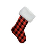 Red Black Buffalo Check with White Fur Christmas Stocking