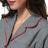 Rocky Mountain Flannel Houndstooth Flannel Knee Length Nightshirt with Red Braid Cord Neckline View