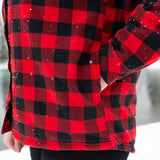 Flannel Sherpa Hooded Jacket in Small Red and Black Buffalo Check