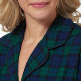 Rocky Mountain Flannel Flannel Knee Length Nighshirt with Black Braid Cord in Black Watch Neckline View