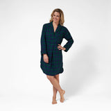 Rocky Mountain Flannel Flannel Knee Length Nighshirt with Black Braid Cord in Black Watch Front View