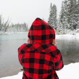 Flannel Sherpa Hooded Jacket in Red and Black Large Buffalo Check