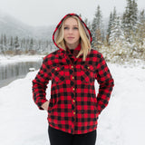Flannel Sherpa Hooded Jacket in Small Red and Black Buffalo Check