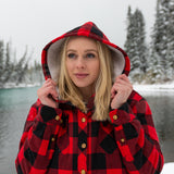 Flannel Sherpa Hooded Jacket in Red and Black Large Buffalo Check