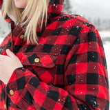 Flannel Sherpa Hooded Jacket in Small Red and Black Buffalo Check