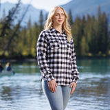 600 Woman's Button Shirt Black White Buffalo Check