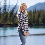 600 Woman's Button Shirt Black White Buffalo Check