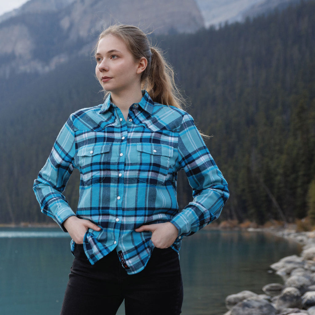 612 Woman's Snap Flannel Shirt in Turquoise – Rocky Mountain