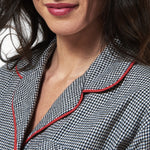 Rocky Mountain Flannel Long Flannel Nightshirt with Red Braid Cord in Houndstooth Neckline View