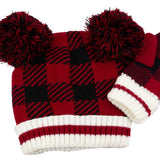 Kids Buffalo Check Winter Toque with Double PomPoms