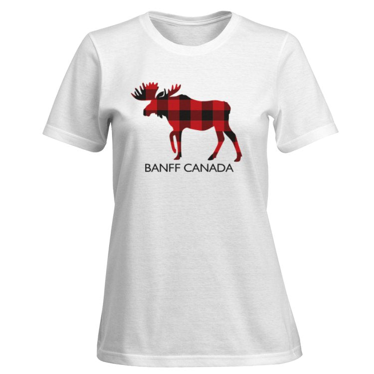 Ladies Red Moose T-Shirt With Banff Canada