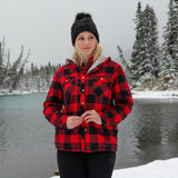 Flannel Sherpa Hooded Jacket in Red and Black Large Buffalo Check