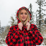 Flannel Sherpa Hooded Jacket in Small Red and Black Buffalo Check