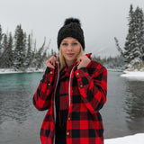 Flannel Sherpa Hooded Jacket in Red and Black Large Buffalo Check