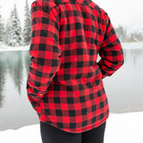 Flannel Sherpa Hooded Jacket in Small Red and Black Buffalo Check