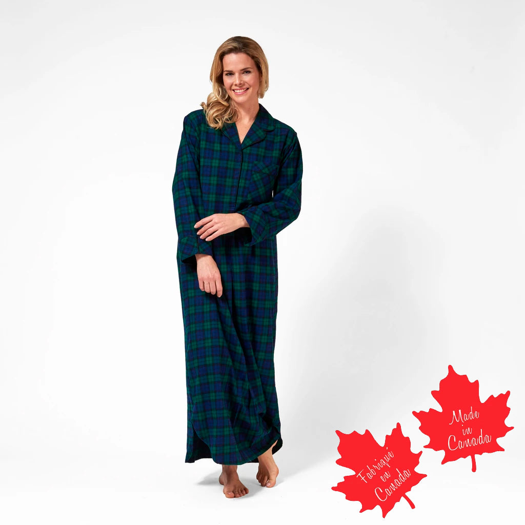 1003 / Woman's Long Flannel Nightshirt / Black Watch Tartan Made In Canada