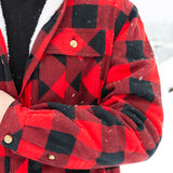 Mens Sherpa Lined Flannel Shirt Large Black and Red Buffalo Check