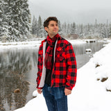 Mens Sherpa Lined Flannel Shirt Large Black and Red Buffalo Check
