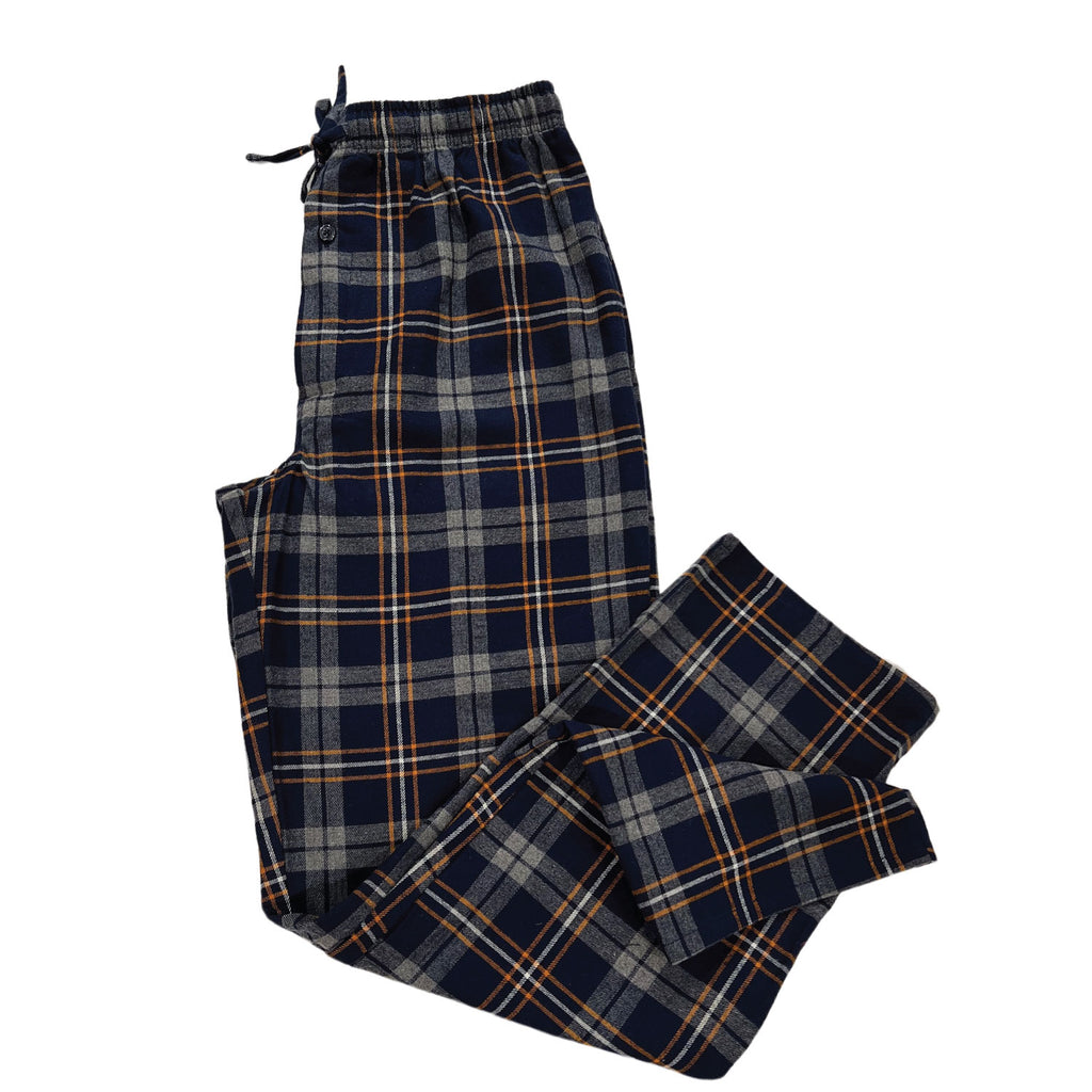 Mens Flannel Lounge Pant / Navy Grey with Mustard Accents