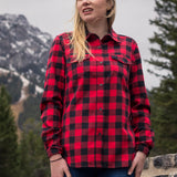 600 Woman's Button Shirt Red Black Buffalo Check