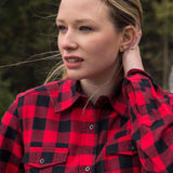600 Woman's Button Shirt Red Black Buffalo Check
