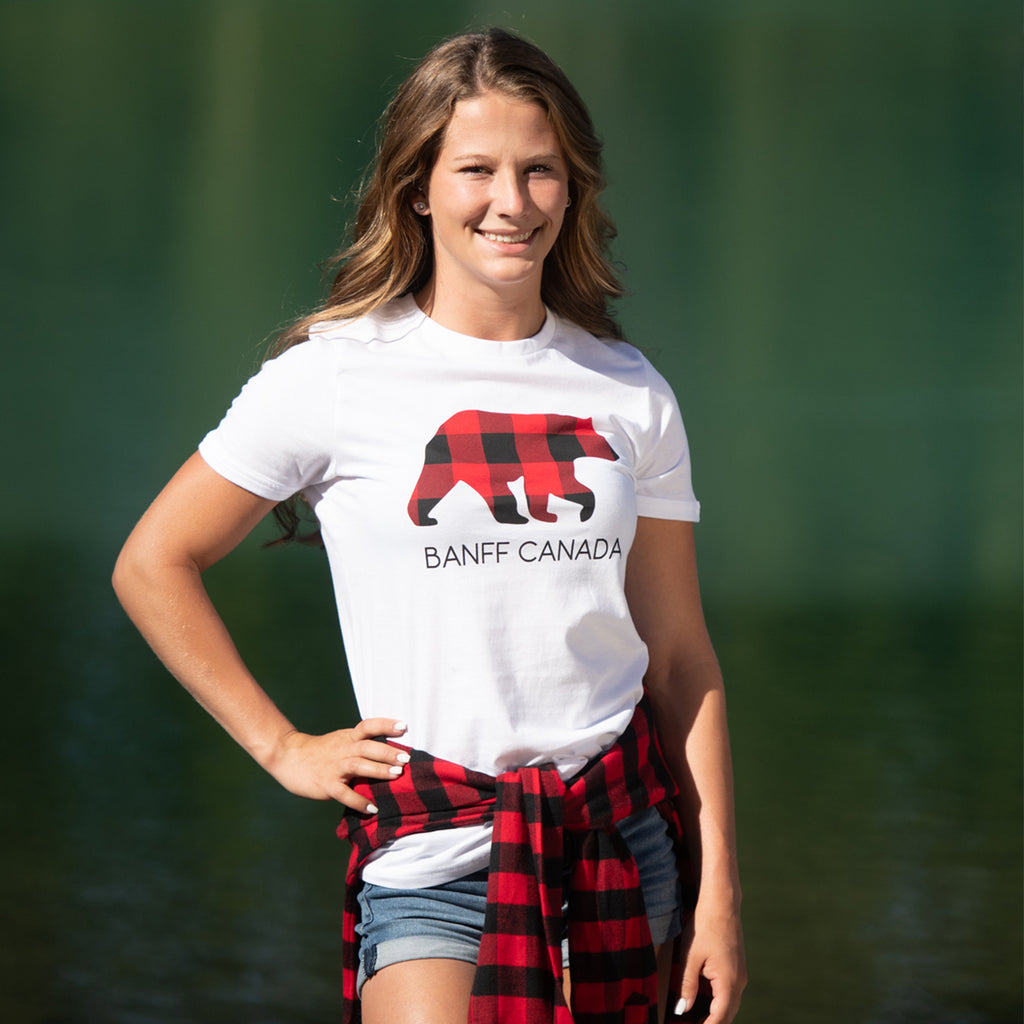 Ladies Red Bear T-Shirt With Banff Canada