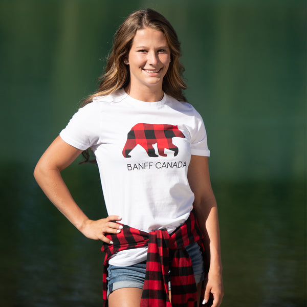 Ladies Red Bear T-Shirt With Banff Canada