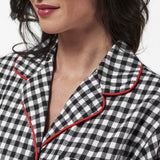 Rocky Mountain Flannel Long Flannel Nightshirt with Loon Logo in Small Buffalo Check Neckline View