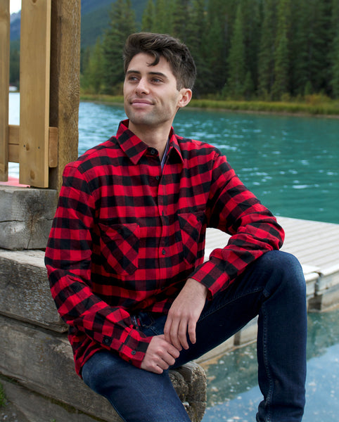 712 Mens L/S 2 Bias Pocket in Red & Black Buffalo Check