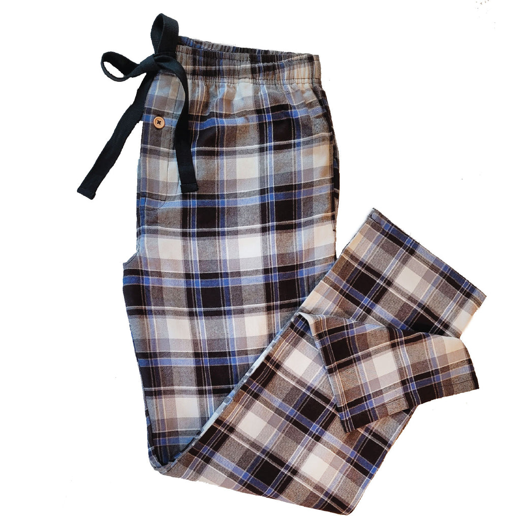 Men's Flannel Lounge Pant / Brown With Wedgewood Blue Accent