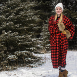 Kimono Flannel Robe in Red Buffalo Check