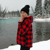 Flannel Sherpa Hooded Jacket in Red and Black Large Buffalo Check
