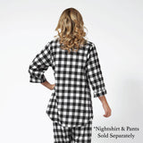 115 / Easy Fit Flannel Nightshirt / Black and White Buffalo Check