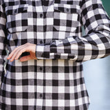 600 Woman's Button Shirt Black White Buffalo Check