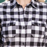 600 Woman's Button Shirt Black White Buffalo Check